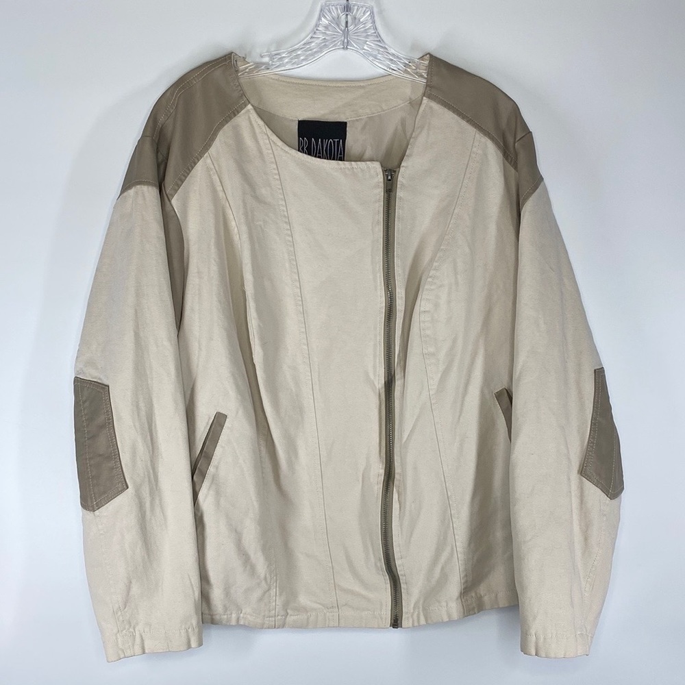 BB Dakota Khaki Beige Lined Canvas Moto Jacket Size 2X